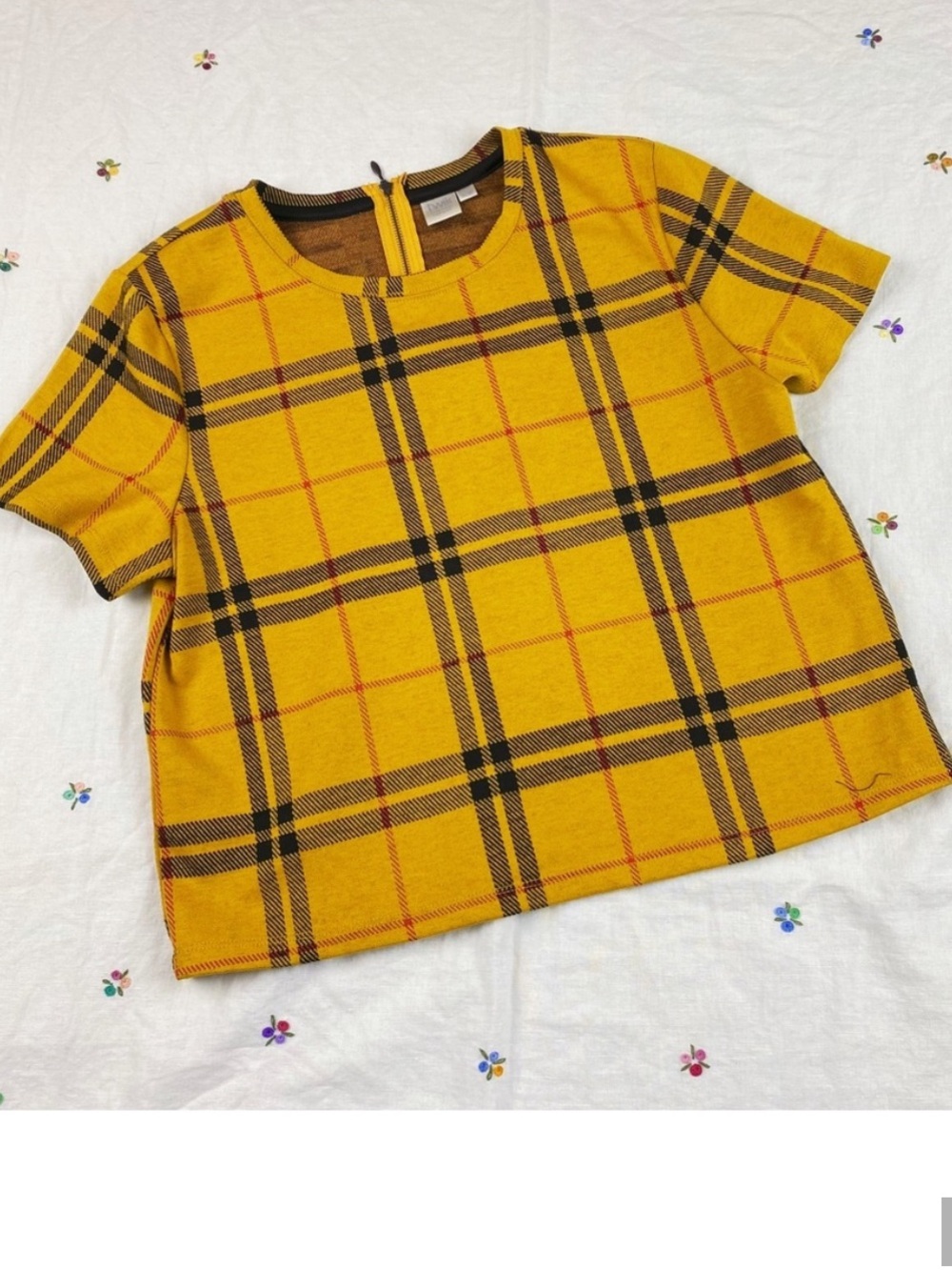 Twik Preppy novacheck plaid  tartan top- NWOT SzM- Mustard yellow-Clueless vibes